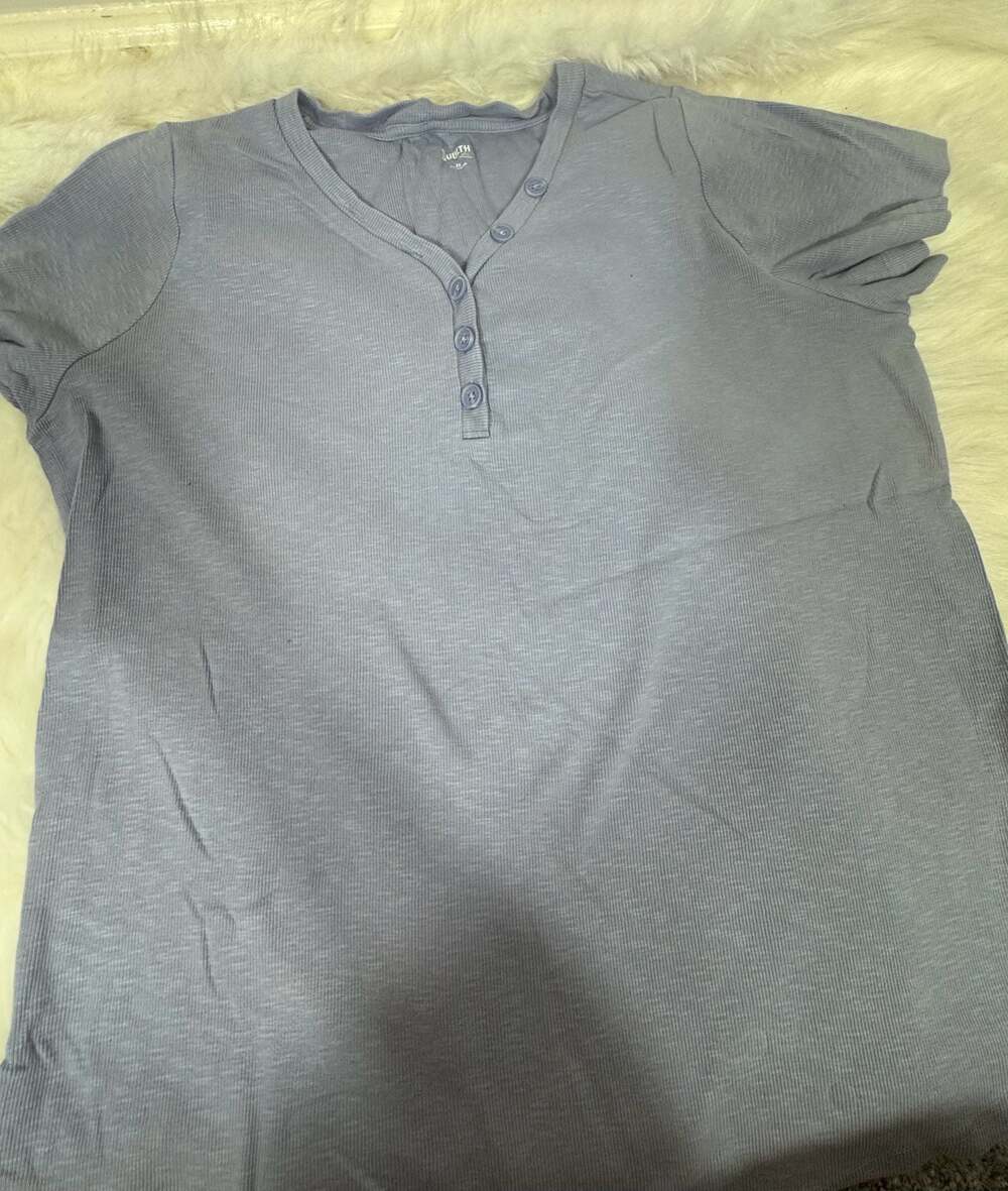Duluth Trading Co. Women's Ribbed Henley Short Sleeve T-Shirt Blue 2X